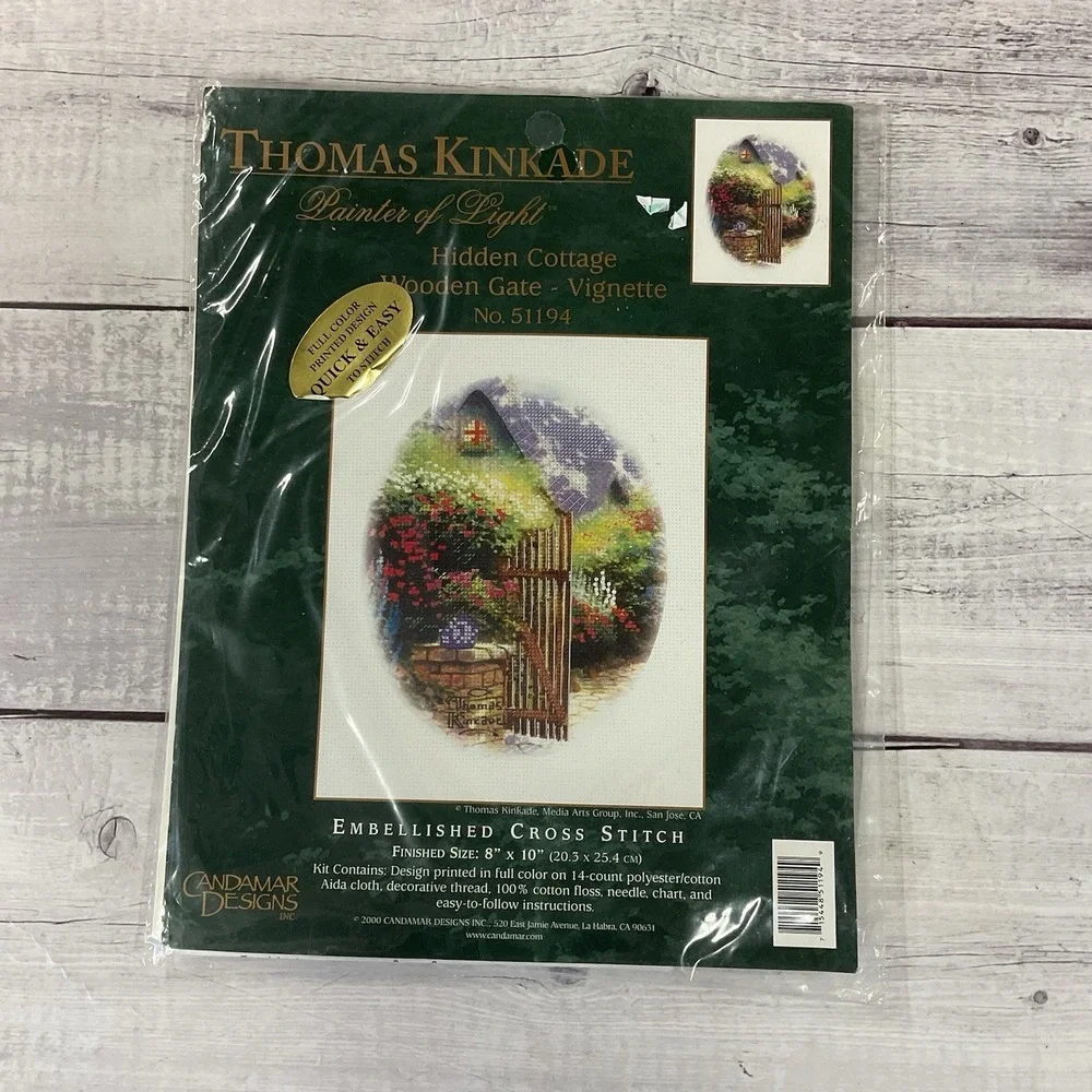 Candamar Design Thomas Kinkade Hidden Cottage Wooden Gate Cross Stitch Kit 51194